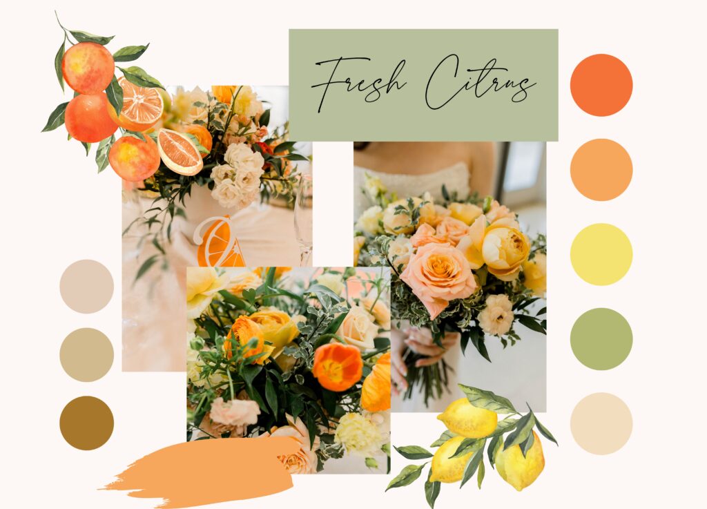 color trend, color palette, scheme, wedding colors, bright colors, citrus, vibrant colors, modern wedding, modern design